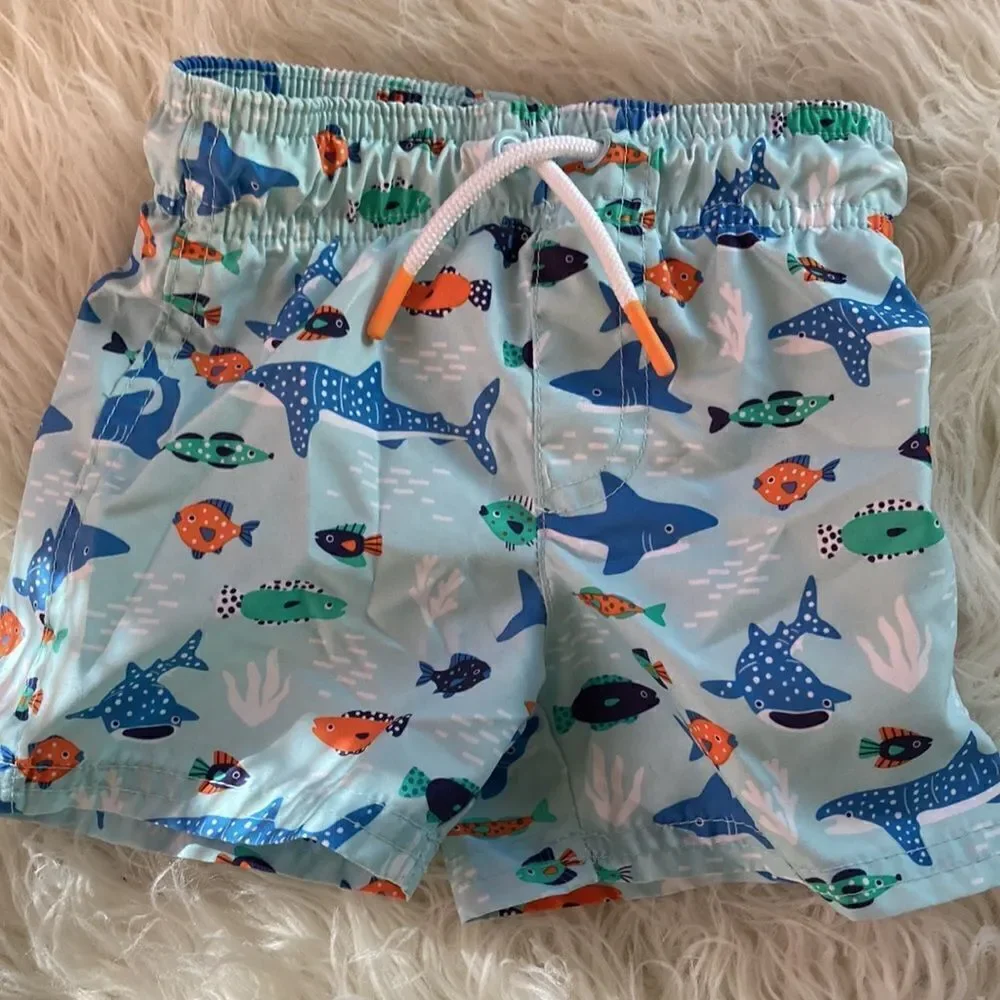 New Cat & Jack Swim trunks and New Flip Flops Trunks Size 12M Flip Flops Sz 6